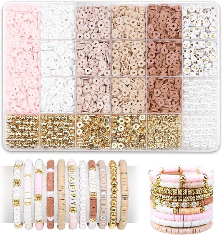 bracelet making kit 
(pink, white, golden, white, cream, brown)