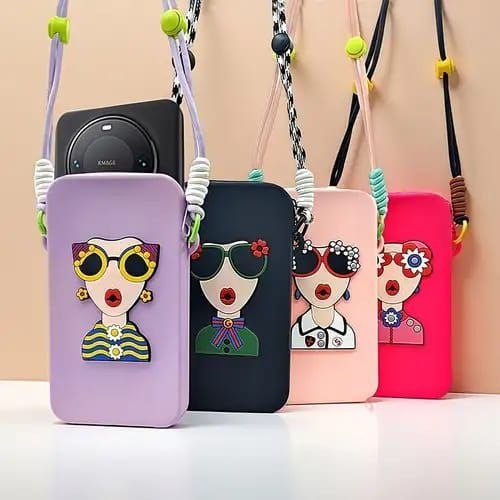 STYLISH SILICONE SLING POUCH MOBILE COVER
